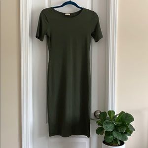Army green bodycon middy dress.